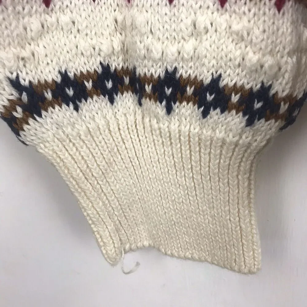 Gulf Traders Sweater Crew Geometric Stripe White Red Blue Tan Knit Mens Large